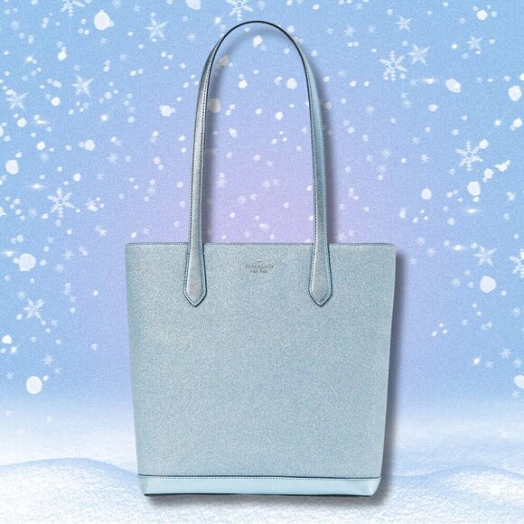Kate Spade NWT Tinsel Tote, Frosty Sky (Light Blue Glitter) - Sparkle, Gift - Picture 11 of 11